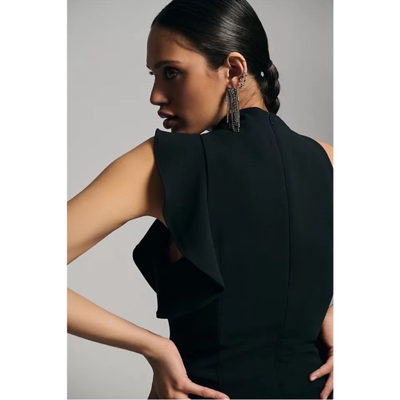 Black Halo Pabla Mini Dress Black Anthropologie Slim Ruffled Halter Dress 14 - Picture 15 of 16